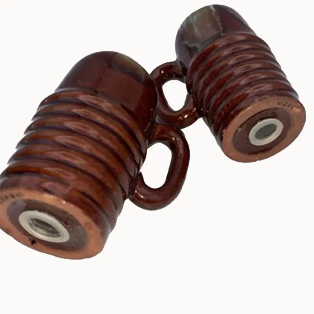 Vintage Drip Glaze Salt & Pepper Shaker Set Brown/Green with Handle